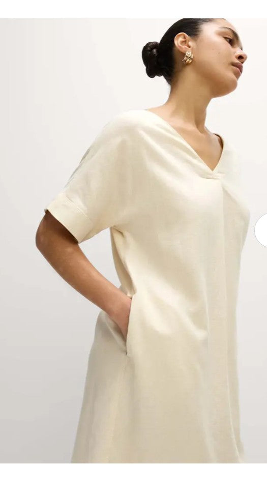 Linen Rich V-Neck Mini Shift Dress