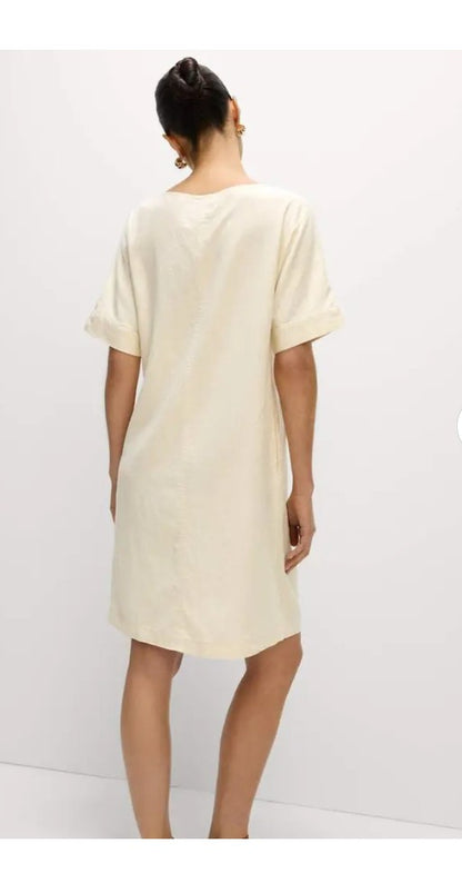 Linen Rich V-Neck Mini Shift Dress
