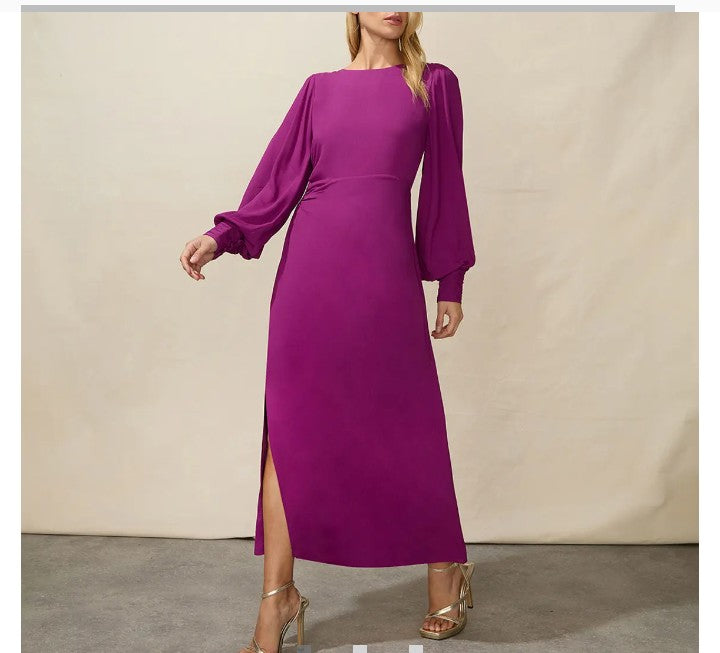 Plum Round Neck Midi Dress
