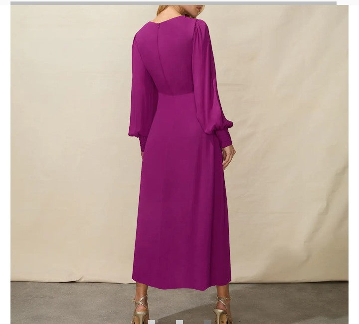 Plum Round Neck Midi Dress