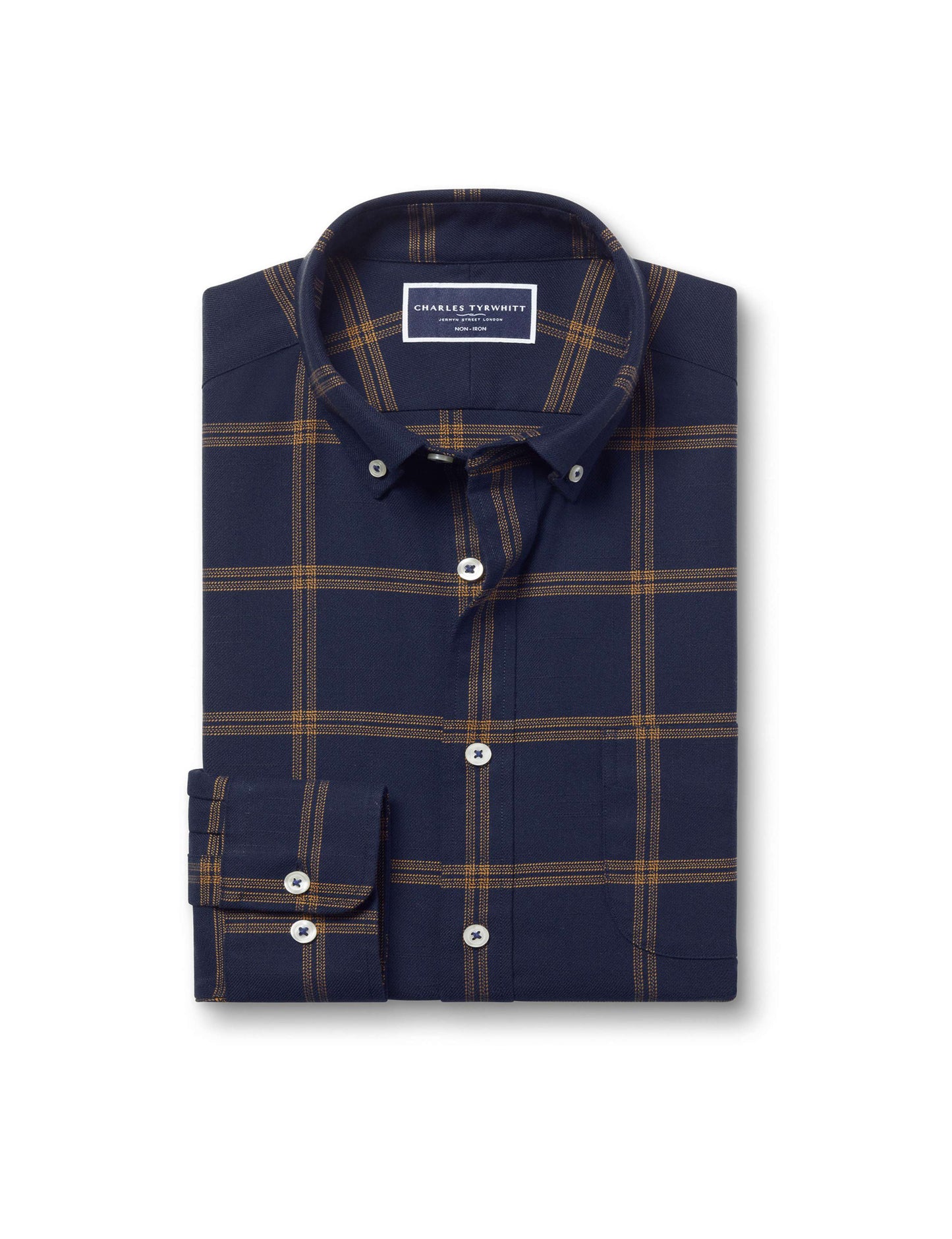 Button-Down Collar Large Grid Check Slim Fit Shirt Navy
