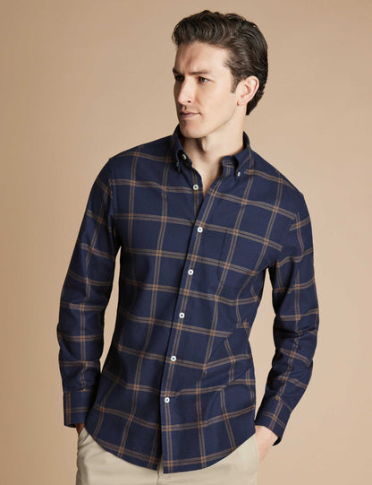 Button-Down Collar Large Grid Check Slim Fit Shirt Navy