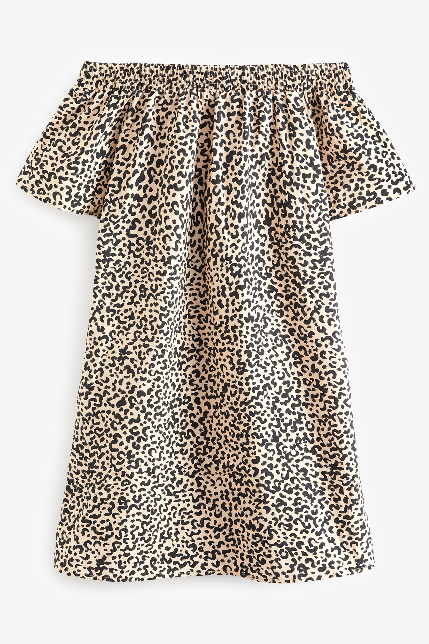 Black/Ecru Cream Leopard Off Shoulder Short Dress