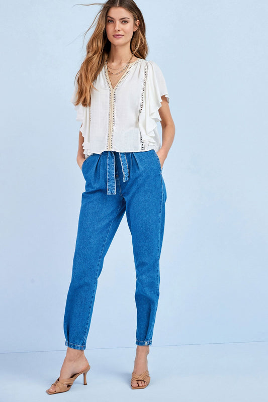 Tapered Paperbag Jeans Blue