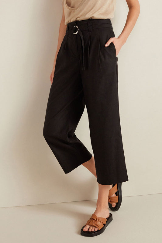 D-Ring Belted Crop Trousers Black