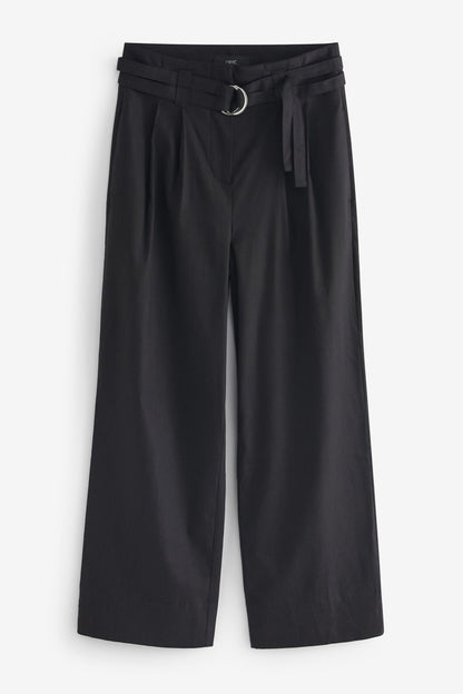 D-Ring Belted Crop Trousers Black