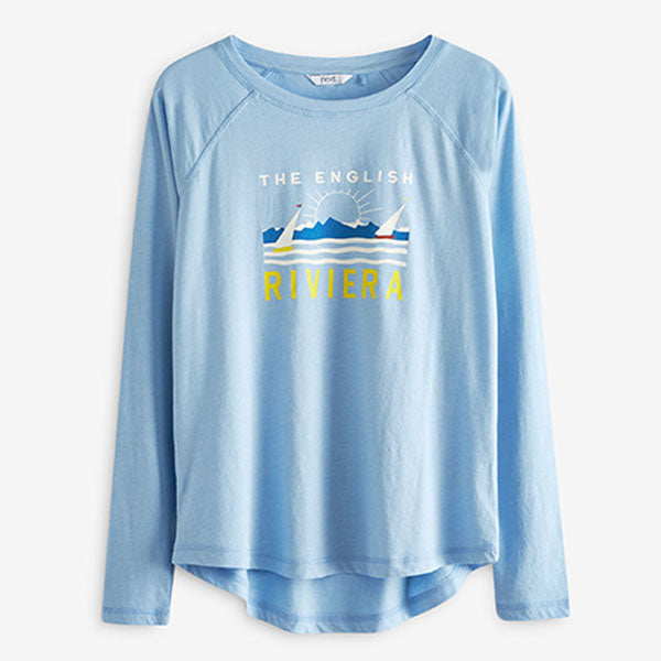 Blue Riviera Graphic Raglan Long Sleeve Top