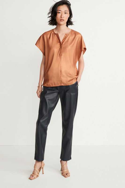 Satin V-Neck Top Camel Brown