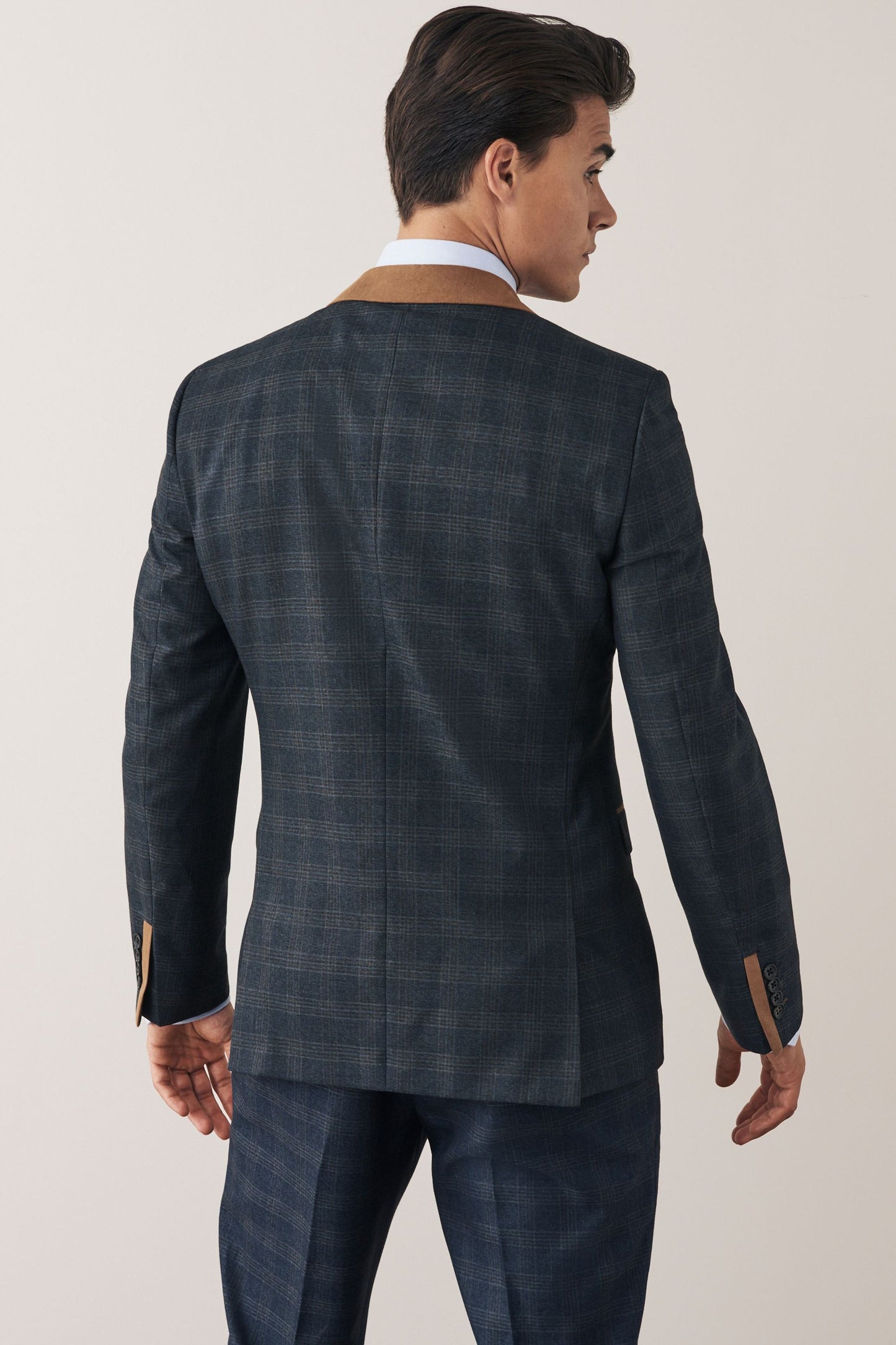 Blue Trimmed Check Suit Jacket