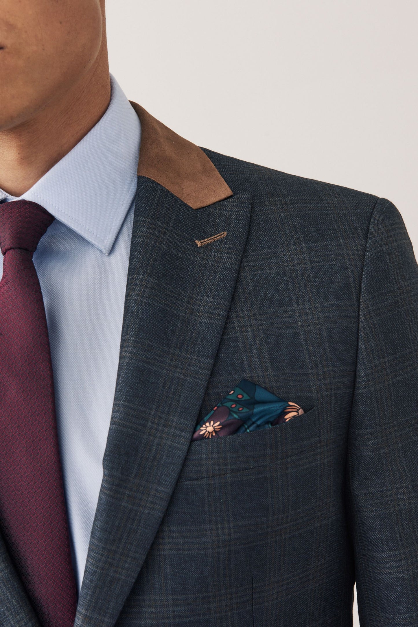 Blue Trimmed Check Suit Jacket