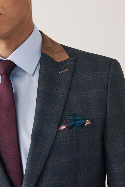 Blue Trimmed Check Suit Jacket