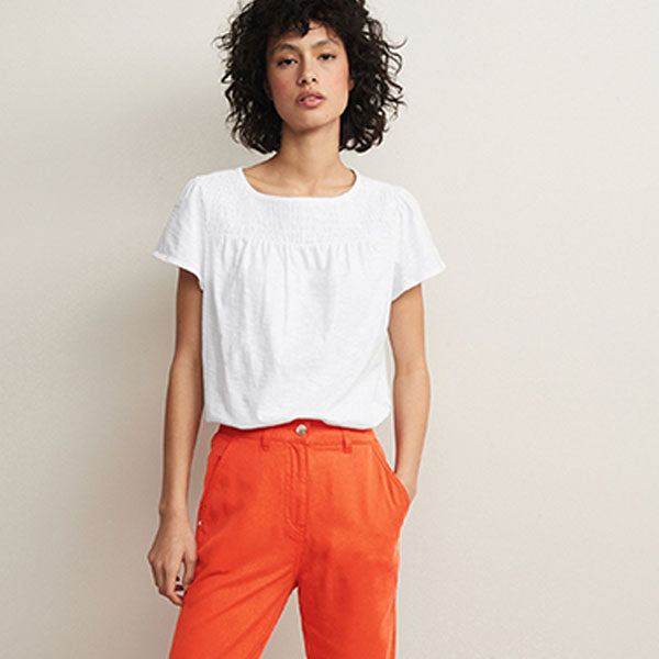 White Smock Neck Short Sleeve Top