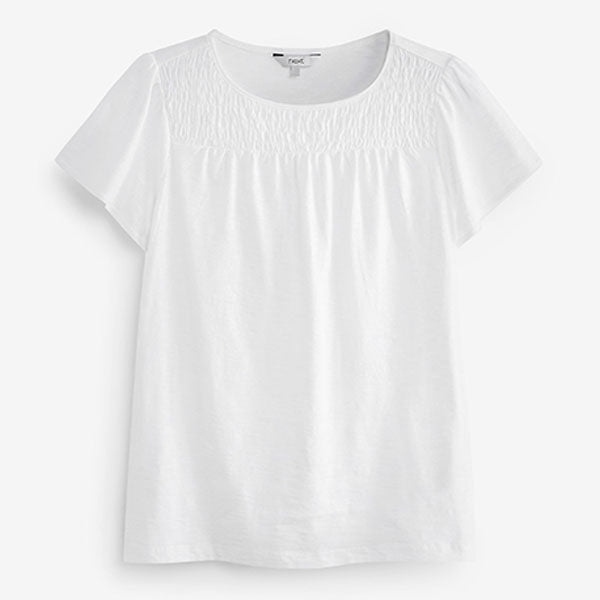 White Smock Neck Short Sleeve Top