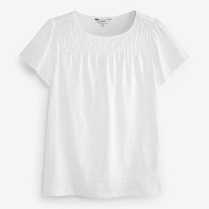 White Smock Neck Short Sleeve Top