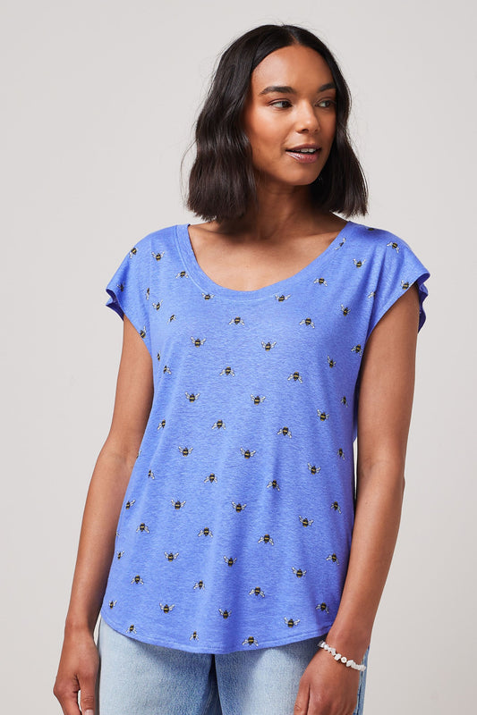 Blue Bee Print T-Shirt