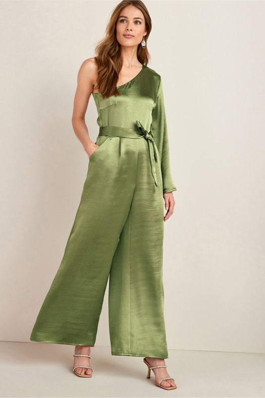 Khaki Green One Shoulder Jumpsuit