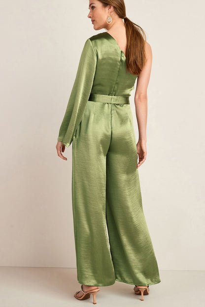 Khaki Green One Shoulder Jumpsuit