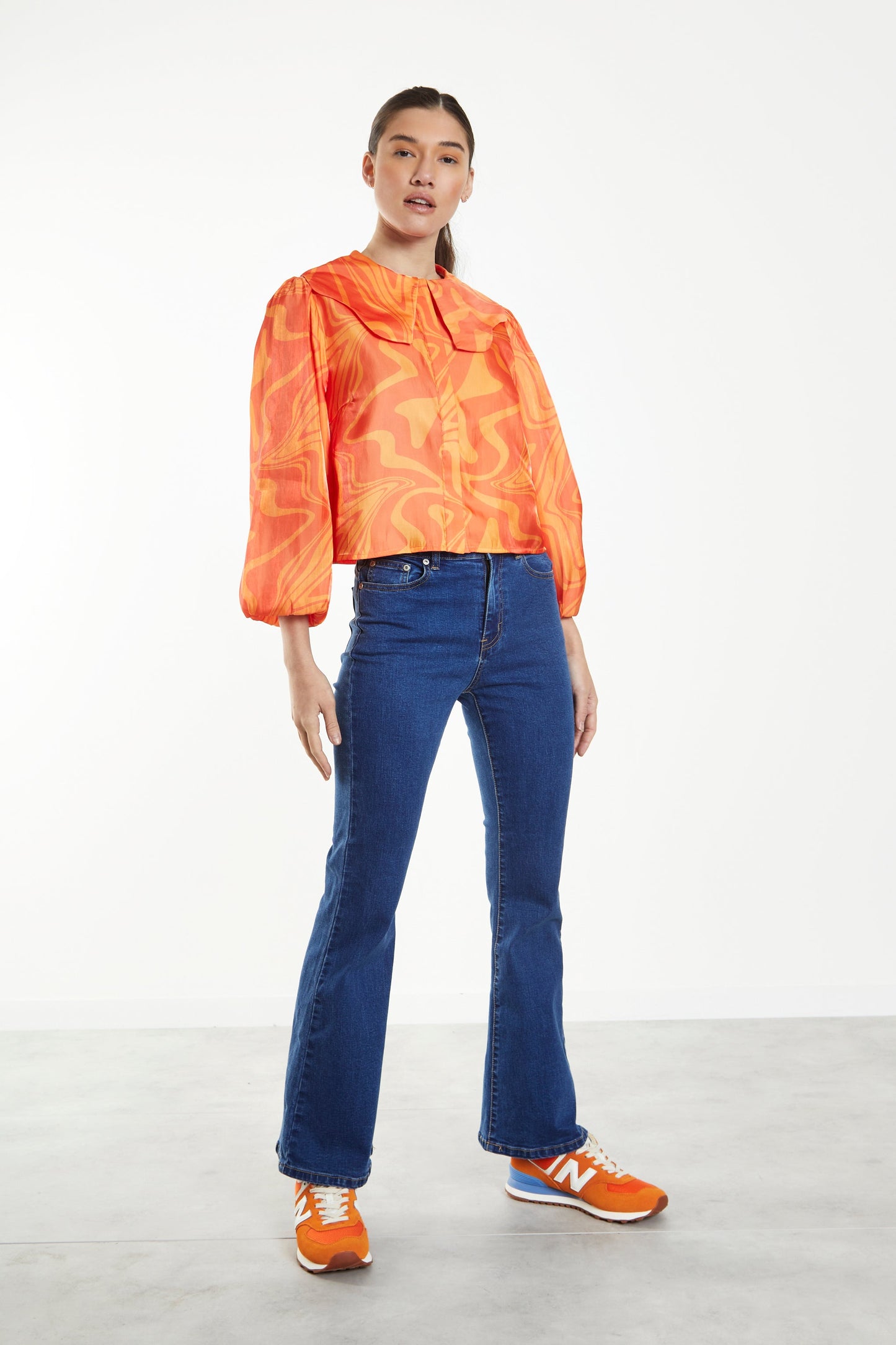 Orange Marble Boxy Shirt with Statement Collar