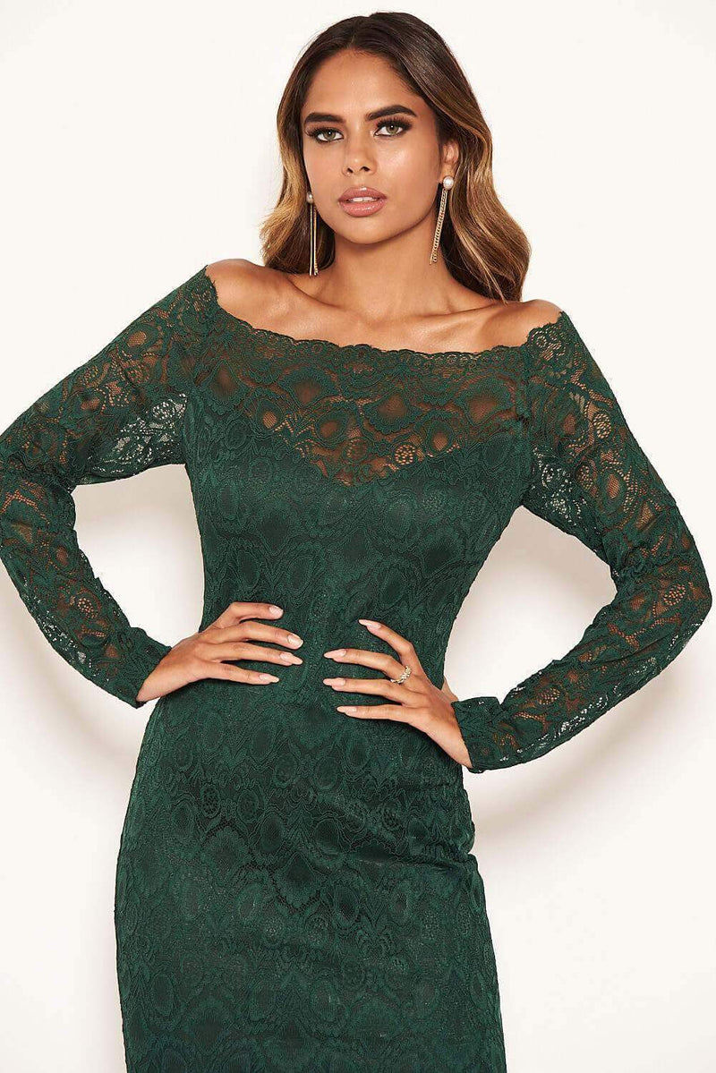 Off Shoulder Lace Dress Green