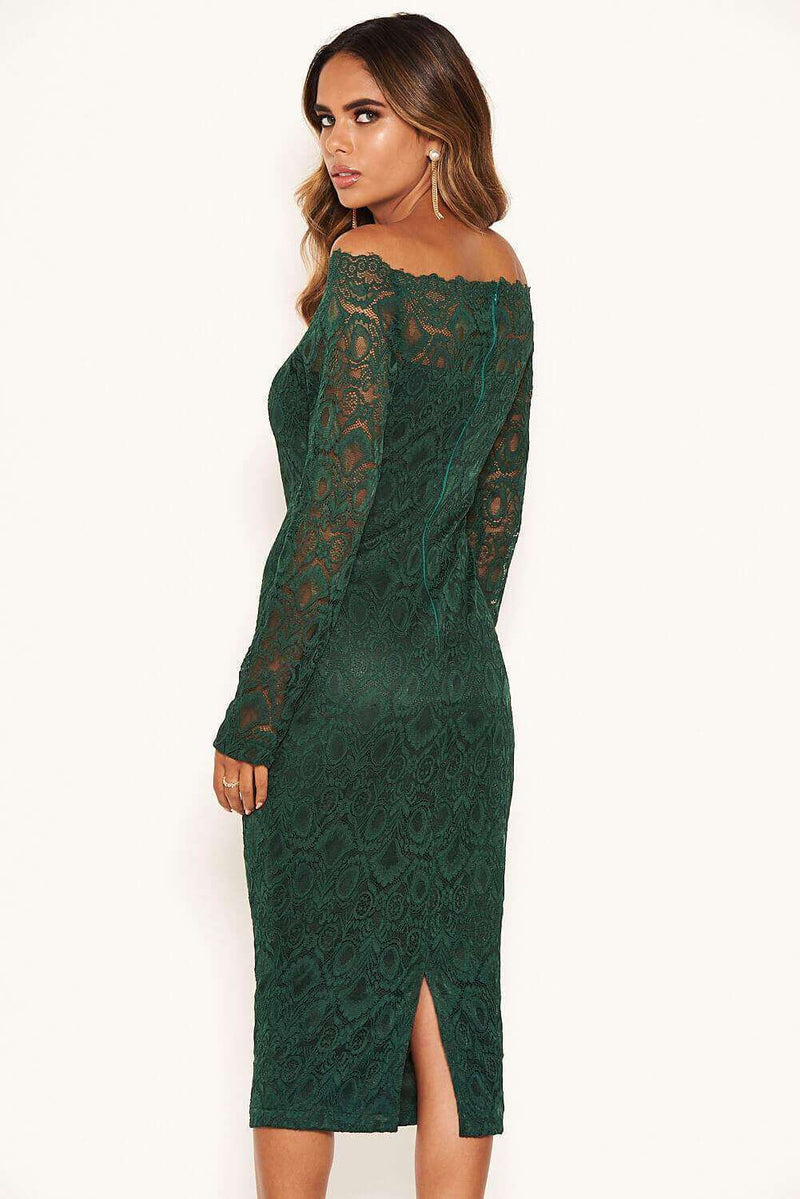 Off Shoulder Lace Dress Green