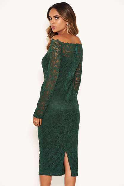 Off Shoulder Lace Dress Green