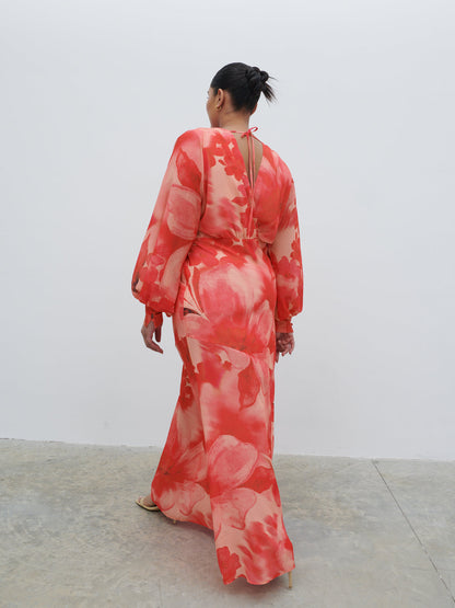 Theia Batwing Maxi Dress Curve - Pink Large Scale Floral