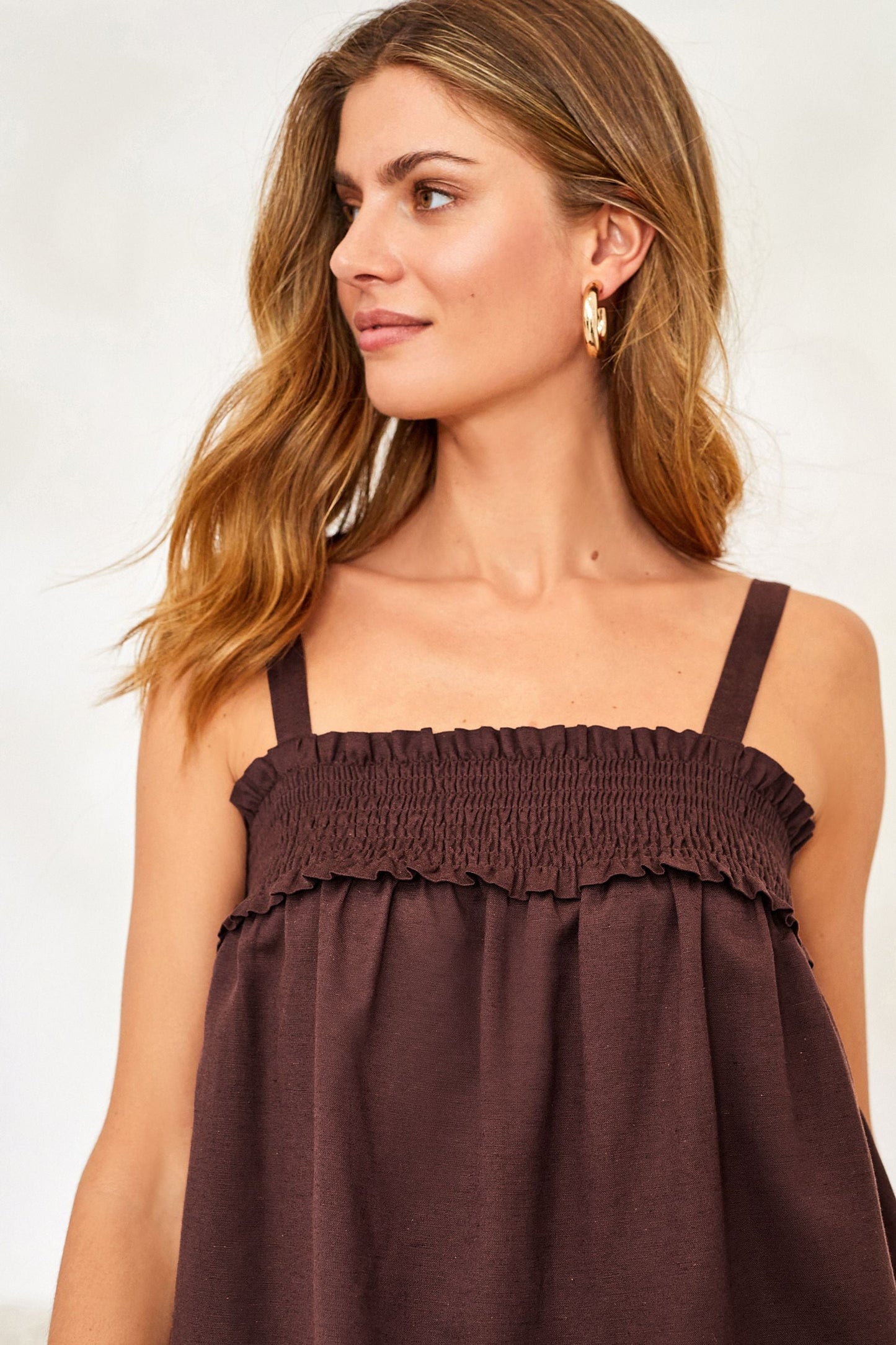 Brown Shirred Cami Top