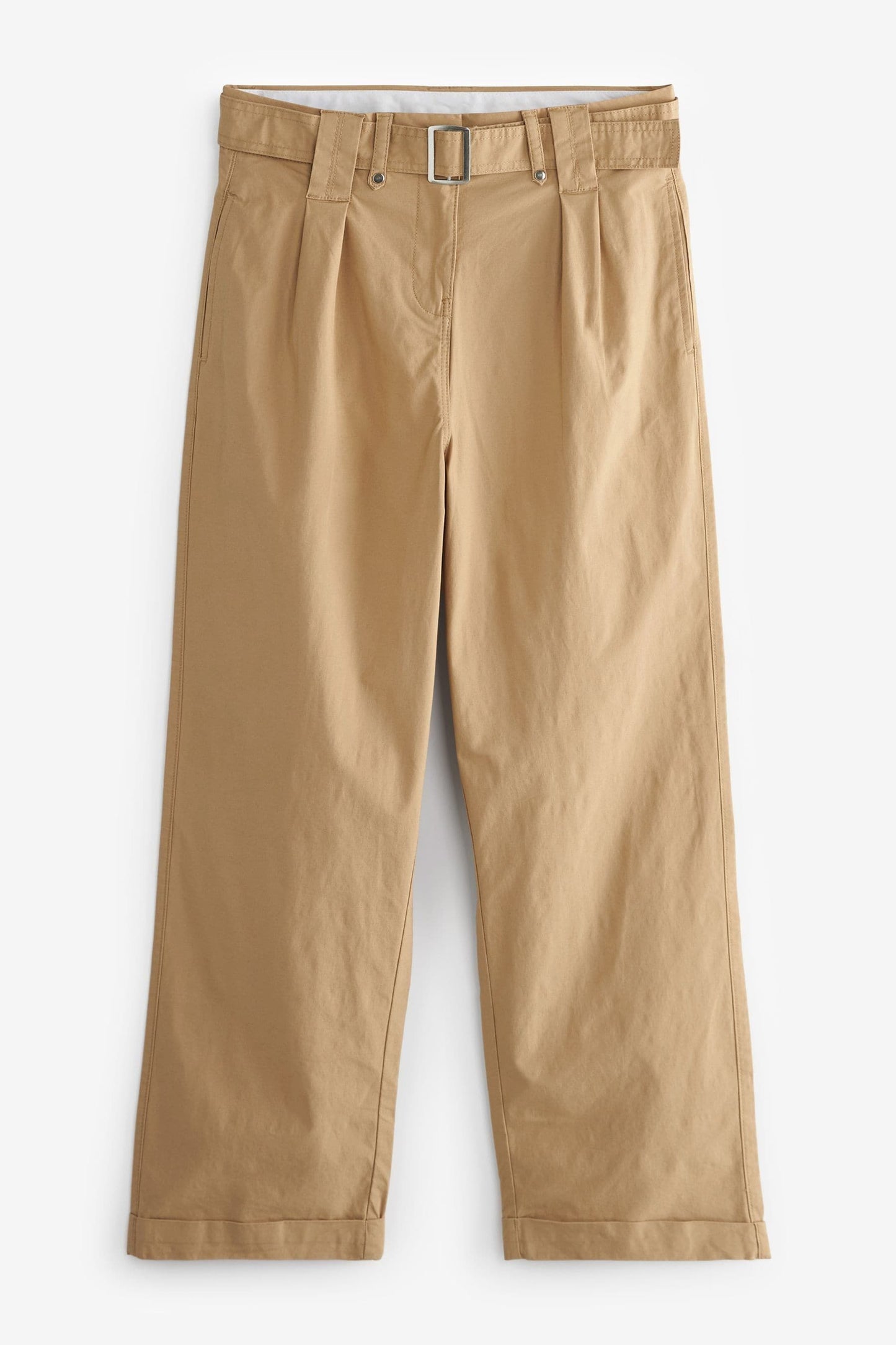 Camel Turn Up Wide Leg Trousers