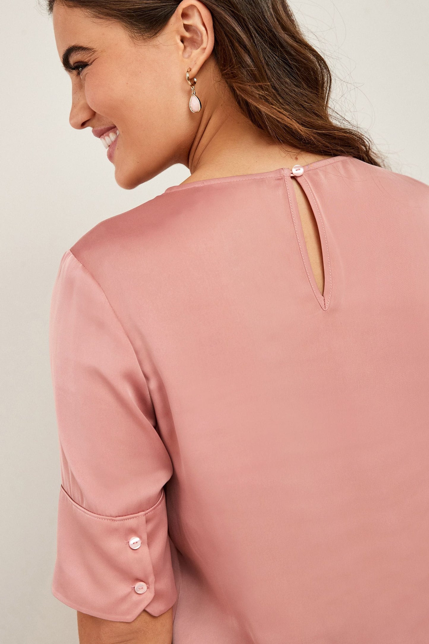 Curved Hem Satin Blouse Blush Pink