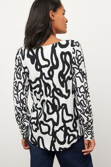 Monochrome Print Long Sleeve Top