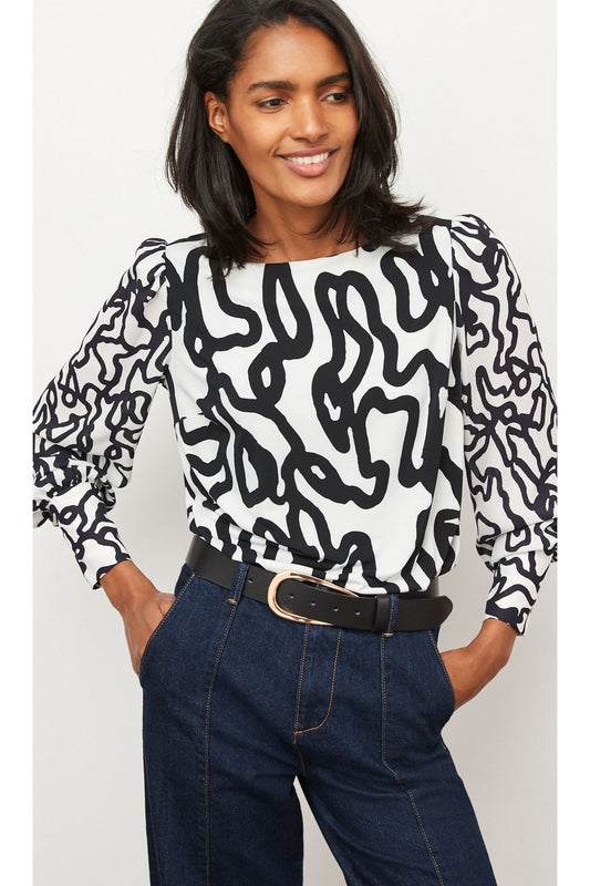 Monochrome Print Long Sleeve Top