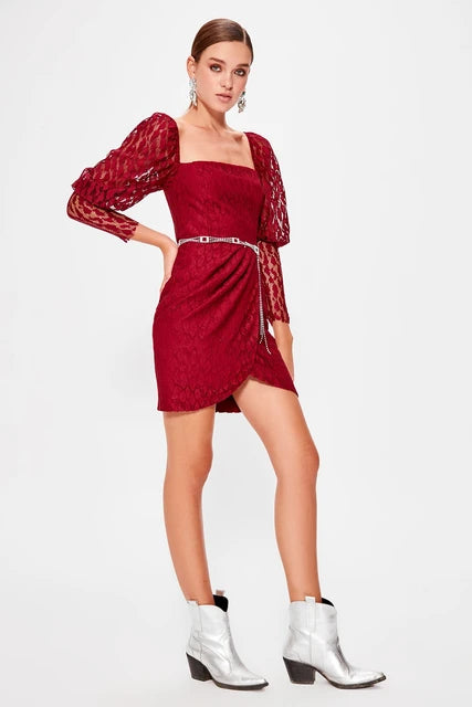 Burgundy sleeve detail dress