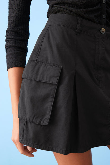 Black Utility Mini Cargo Skirt