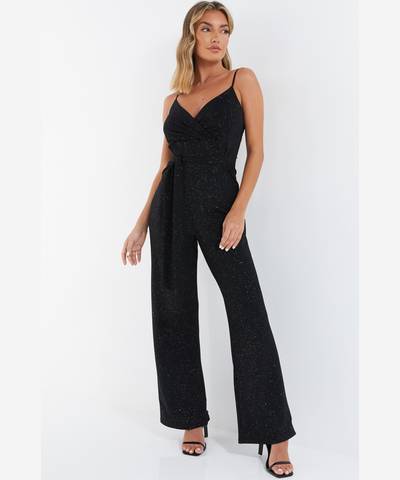 Cami Glitter Palazzo Jumpsuit Black