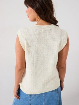 V by Very Curve Sleeveless Button Detail Knitted Waistcoat  - Cream