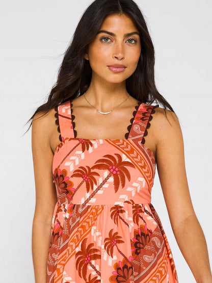 Palm Print Square Neck Maxi Dress