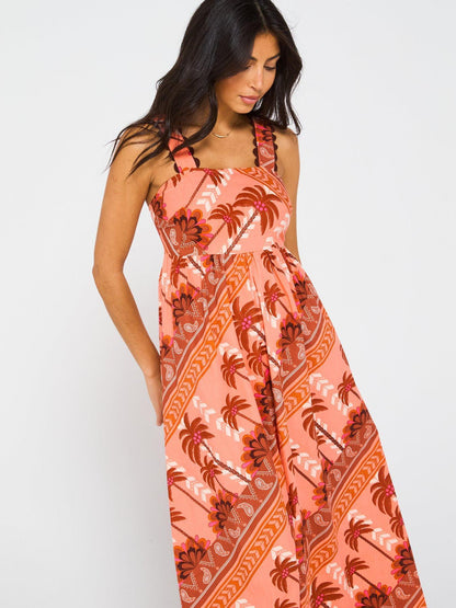 Palm Print Square Neck Maxi Dress