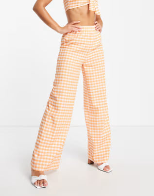 Extro & Vert Elasticated Super Wide Leg Pants in Orange Gingham