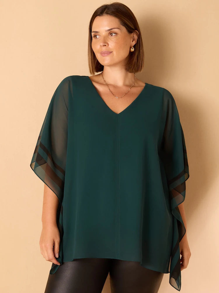 Green Contrast Side Stripe Overlay Top