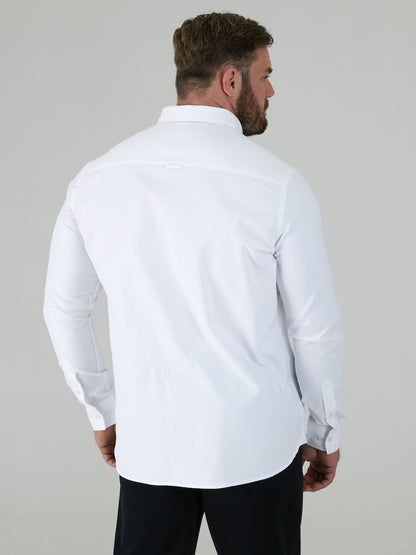 White RICHARD Classic Oxford Long Sleeve Button Down Shirt With Chest Pocket