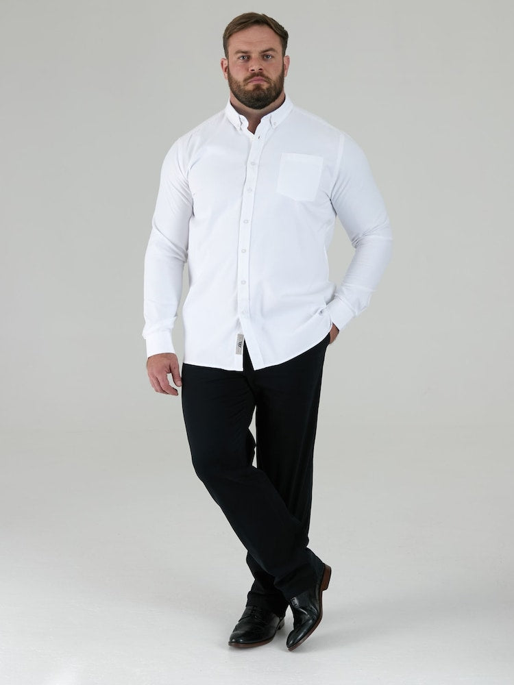 White RICHARD Classic Oxford Long Sleeve Button Down Shirt With Chest Pocket
