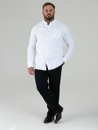 White RICHARD Classic Oxford Long Sleeve Button Down Shirt With Chest Pocket