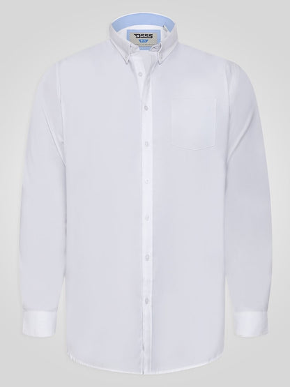 White RICHARD Classic Oxford Long Sleeve Button Down Shirt With Chest Pocket
