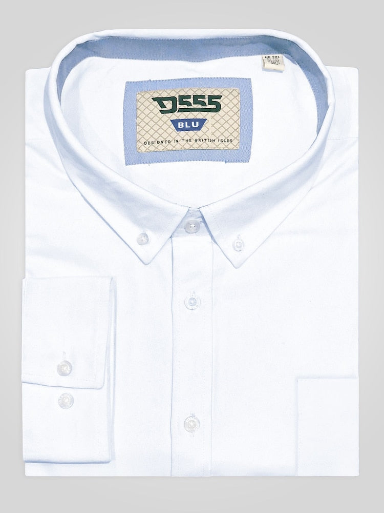 White RICHARD Classic Oxford Long Sleeve Button Down Shirt With Chest Pocket