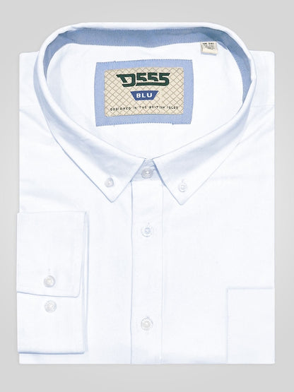 White RICHARD Classic Oxford Long Sleeve Button Down Shirt With Chest Pocket