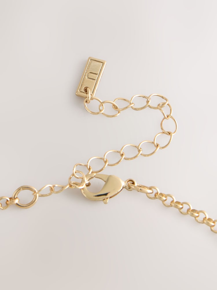 Gold Tone Disc Chain Statement Necklace