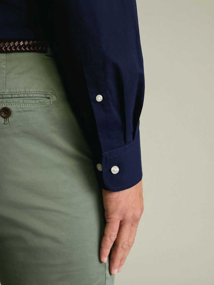 Dark Blue Stretch Washed Poplin Slim Fit Shirt