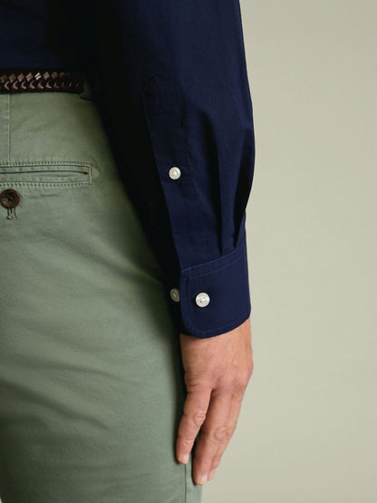 Dark Blue Stretch Washed Poplin Slim Fit Shirt