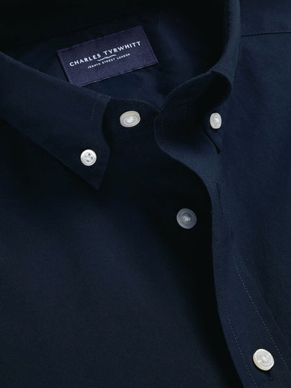 Dark Blue Stretch Washed Poplin Slim Fit Shirt