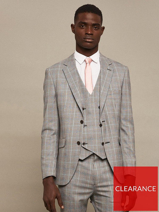 Slim Fit Aqua Bold Check Suit Jacket Grey